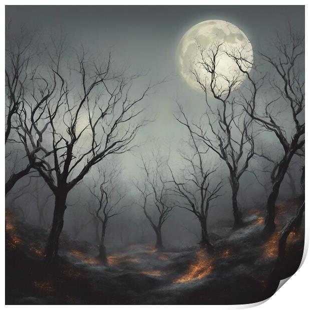 Spooky Trees In Moonlight Print by Anne Macdonald