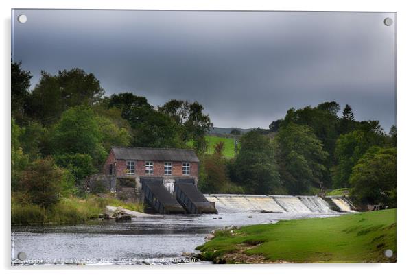Hydroelectric station  at Linton falls with weir Acrylic by Angela Wallace