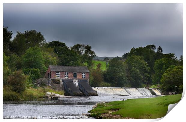 Hydroelectric station  at Linton falls with weir Print by Angela Wallace