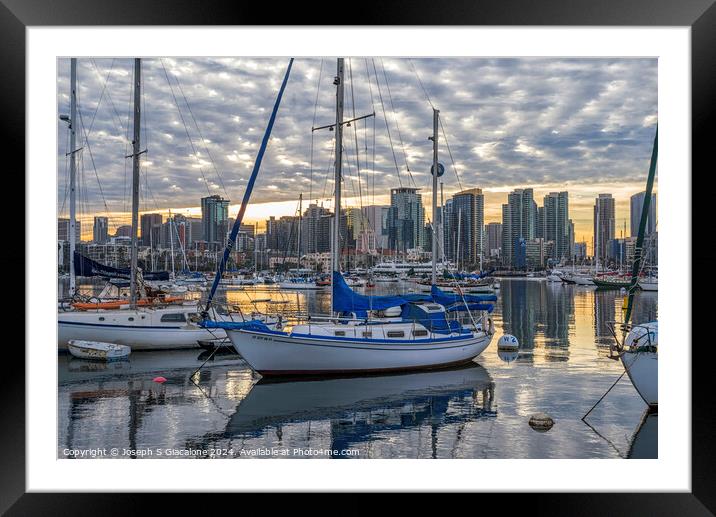 Rippled Clouds Sunrise - San Diego Harbor Framed Mounted Print by Joseph S Giacalone