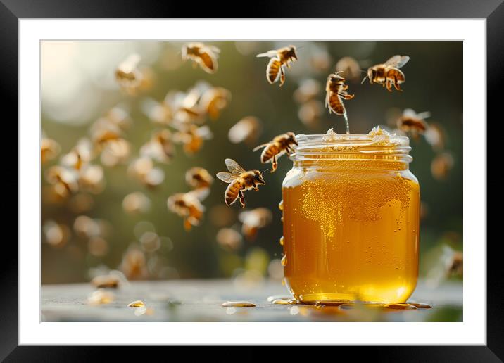 Jar of Honey made by Honey Bees Framed Mounted Print by T2 