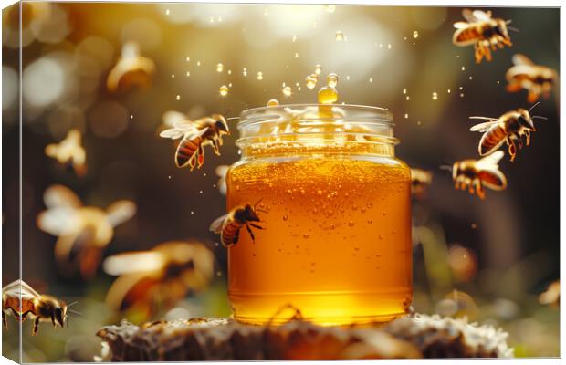 Jar of Honey made by Honey Bees Canvas Print by T2 