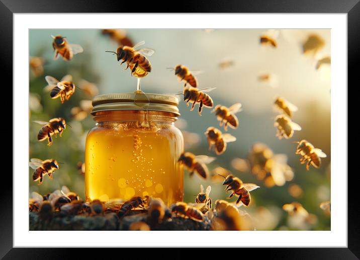 Jar of Honey made by Honey Bees Framed Mounted Print by T2 