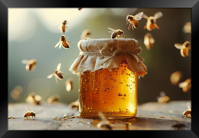 Jar of Honey made by Honey Bees Framed Print by T2 