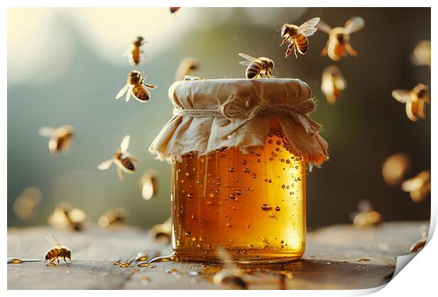 Jar of Honey made by Honey Bees Print by T2 