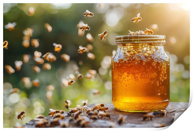 Jar of Honey made by Honey Bees Print by T2 