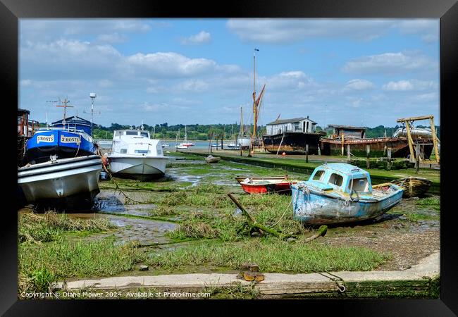 Pin Mill low tide on the Hard  Framed Print by Diana Mower