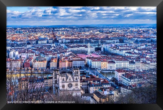 Colorful Cathedral Place Bellecour Old Town Cityscape Lyon Franc Framed Print by William Perry