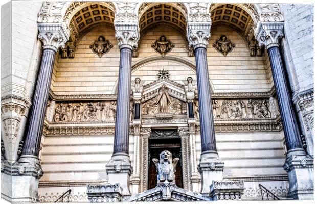 Entrance Stone Lion Basilica Notre Dame  de Fourviere Lyon Franc Canvas Print by William Perry