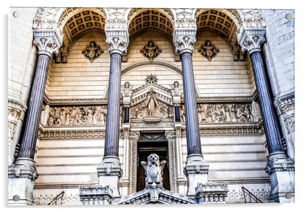 Entrance Stone Lion Basilica Notre Dame  de Fourviere Lyon Franc Acrylic by William Perry