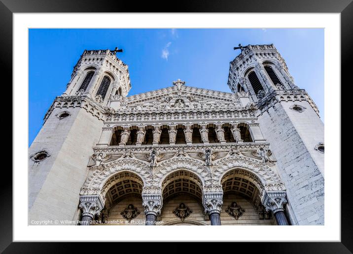 Front Facade Basilica Notre Dame  de Fourviere Lyon France Framed Mounted Print by William Perry