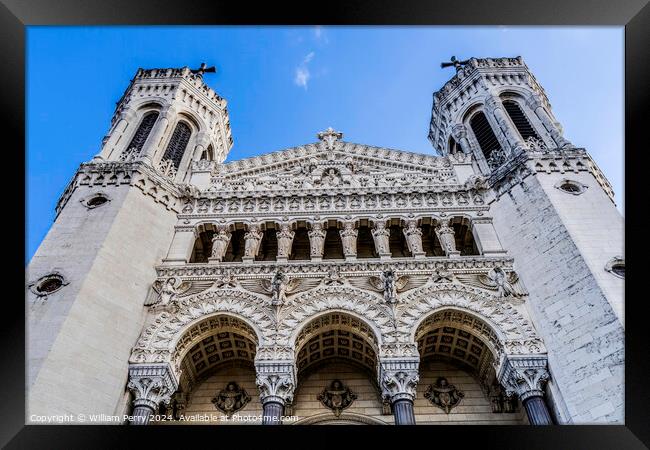 Front Facade Basilica Notre Dame  de Fourviere Lyon France Framed Print by William Perry