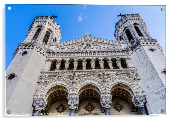 Front Facade Basilica Notre Dame  de Fourviere Lyon France Acrylic by William Perry