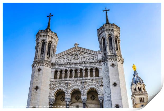 Towers Golden Mary Basilica Notre Dame  de Fourviere Lyon France Print by William Perry