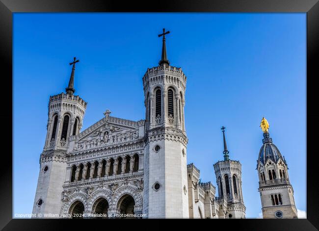 Towers Golden Mary Basilica Notre Dame  de Fourviere Lyon France Framed Print by William Perry
