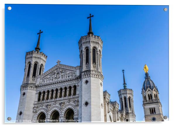 Towers Golden Mary Basilica Notre Dame  de Fourviere Lyon France Acrylic by William Perry