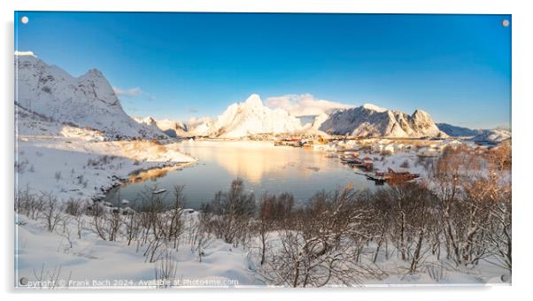 Lofoten Rein panorama over the fishing village, Norway Acrylic by Frank Bach