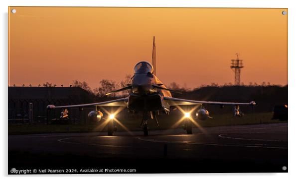 RAF Coningsby QRA Typhoon Jet Taxiing out in the Golden Hour Acrylic by Neil Pearson