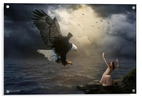 The girl and the eagle Acrylic by Dejan Travica