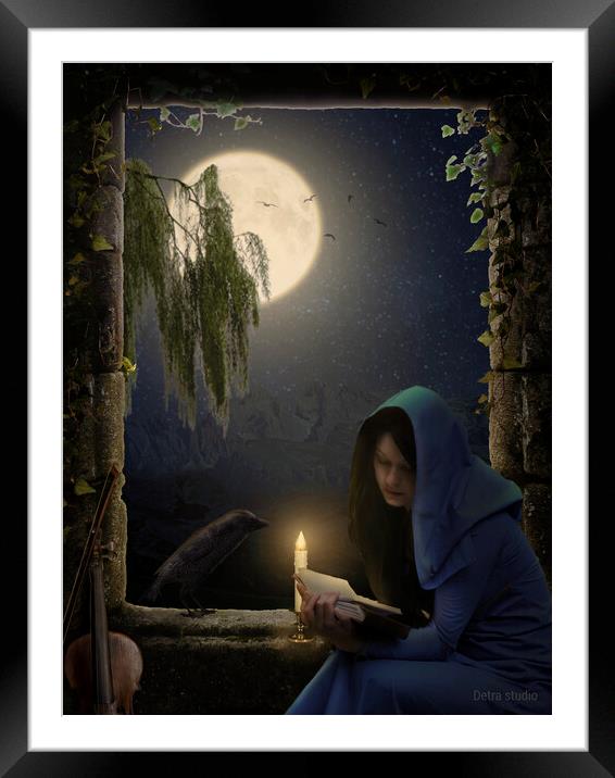 Reading in the moonlight Framed Mounted Print by Dejan Travica