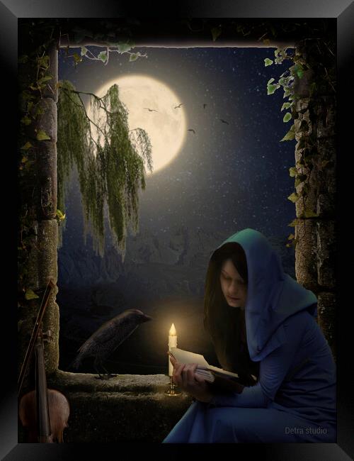 Reading in the moonlight Framed Print by Dejan Travica