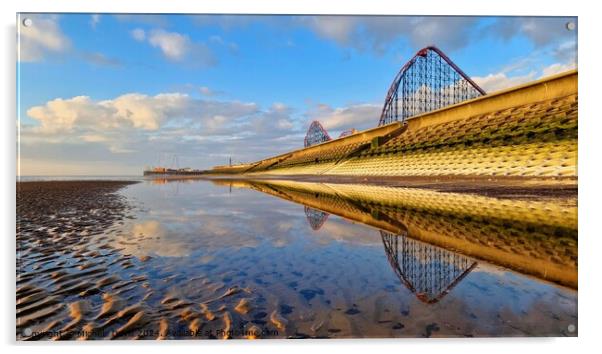 Blackpool Beach Reflections Acrylic by Michele Davis