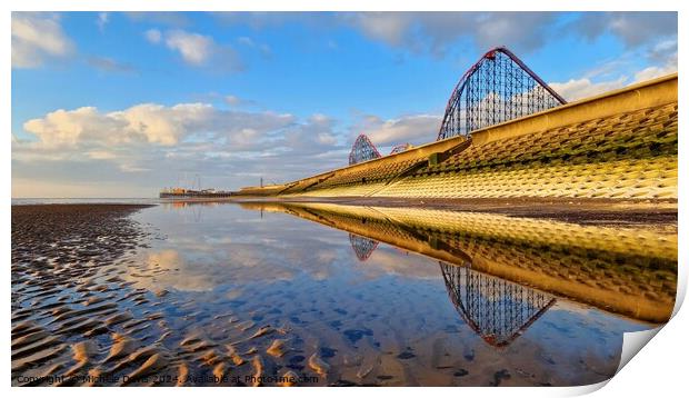 Blackpool Beach Reflections Print by Michele Davis