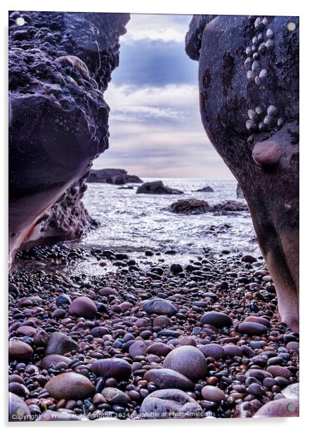Rock Framed Beach Acrylic by Fraser Hetherington