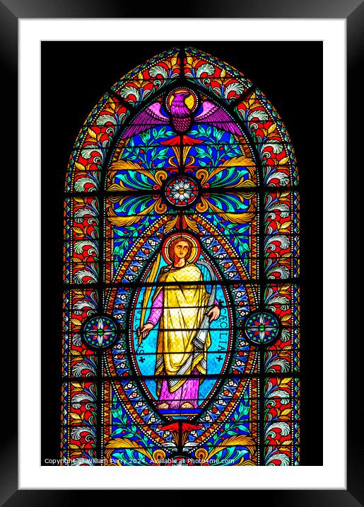Saint Cecilia Stained Glass Basilica of Notre Dame Lyon France Framed Mounted Print by William Perry