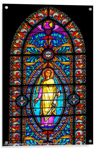 Saint Cecilia Stained Glass Basilica of Notre Dame Lyon France Acrylic by William Perry