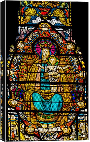 Mary Jesus Stained Glass Basilica of Notre Dame Lyon France Canvas Print by William Perry