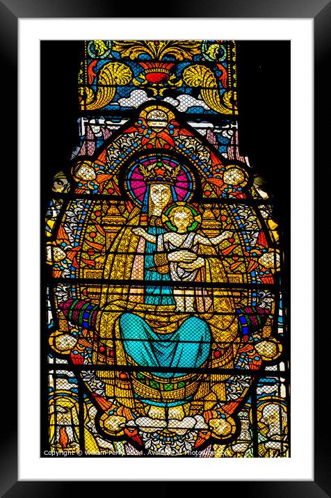 Mary Jesus Stained Glass Basilica of Notre Dame Lyon France Framed Mounted Print by William Perry
