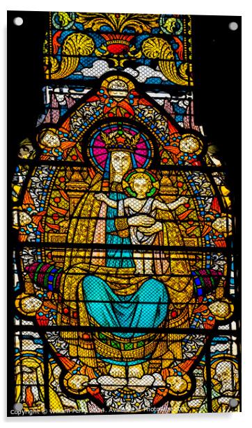 Mary Jesus Stained Glass Basilica of Notre Dame Lyon France Acrylic by William Perry