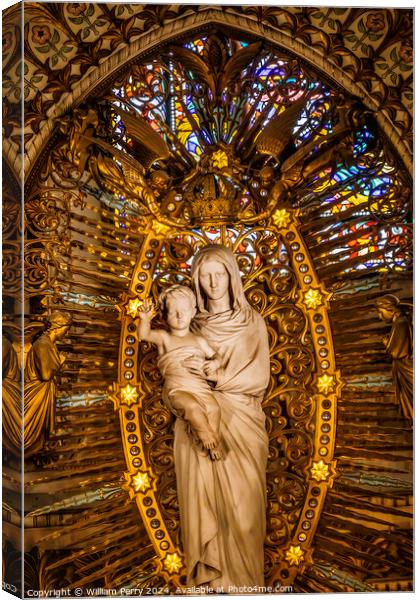 Virgin Mary Statue Altar Basilica of Notre Dame Lyon France Canvas Print by William Perry
