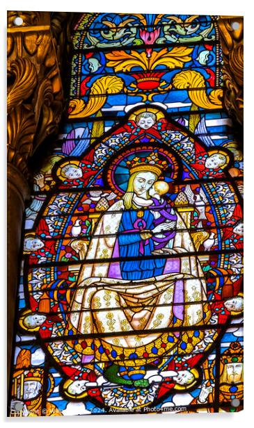 Mary Jesus Stained Glass Basilica of Notre Dame Lyon France Acrylic by William Perry