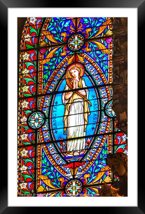 Angel Stained Glass Basilica of Notre Dame Lyon France Framed Mounted Print by William Perry