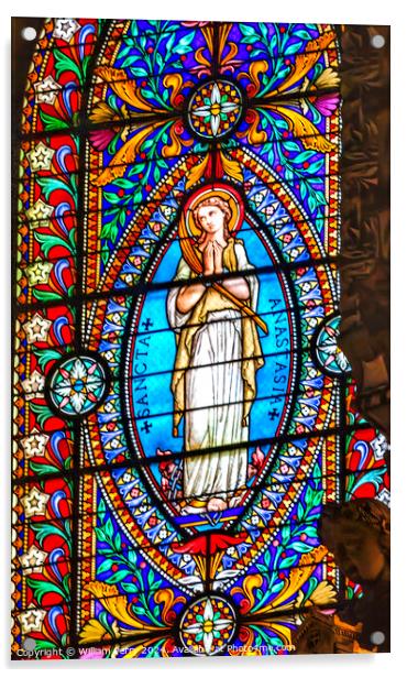 Angel Stained Glass Basilica of Notre Dame Lyon France Acrylic by William Perry