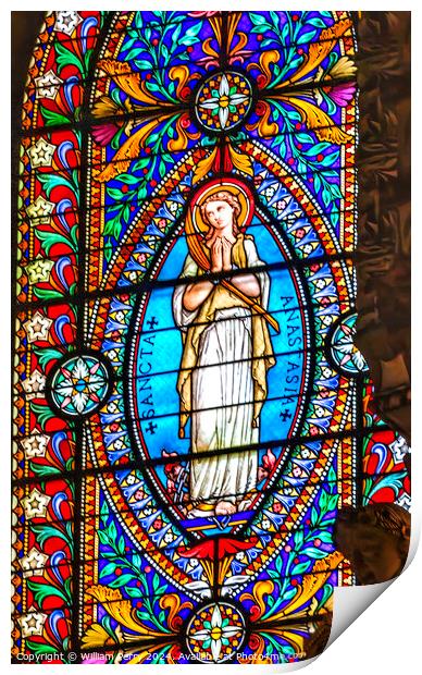 Angel Stained Glass Basilica of Notre Dame Lyon France Print by William Perry