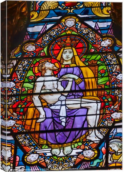Mary Pieta Stained Glass Basilica of Notre Dame Lyon France Canvas Print by William Perry