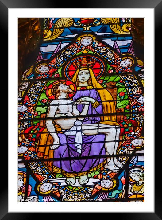 Mary Pieta Stained Glass Basilica of Notre Dame Lyon France Framed Mounted Print by William Perry