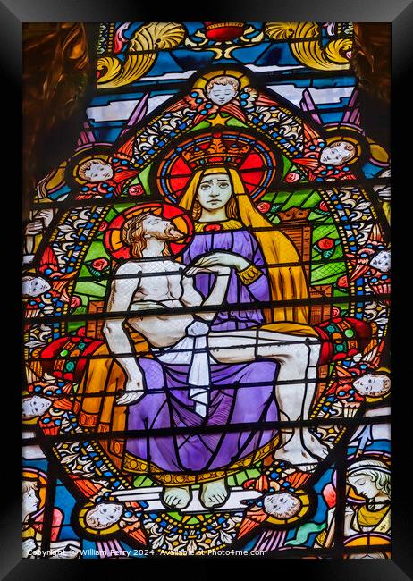 Mary Pieta Stained Glass Basilica of Notre Dame Lyon France Framed Print by William Perry