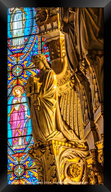 Angel Statue Stained Glass Basilica of Notre Dame Lyon France Framed Print by William Perry