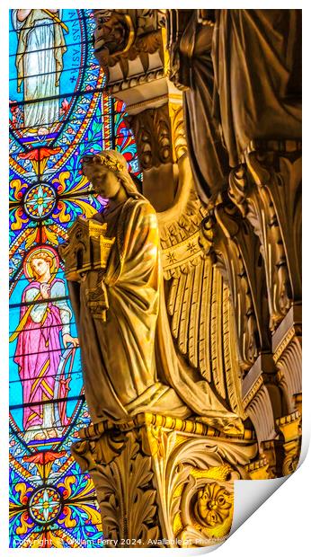 Angel Statue Stained Glass Basilica of Notre Dame Lyon France Print by William Perry