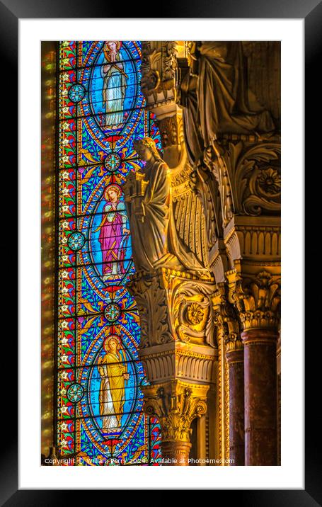 Angel Statue Stained Glass Basilica of Notre Dame Lyon France Framed Mounted Print by William Perry