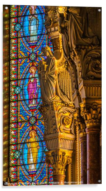 Angel Statue Stained Glass Basilica of Notre Dame Lyon France Acrylic by William Perry