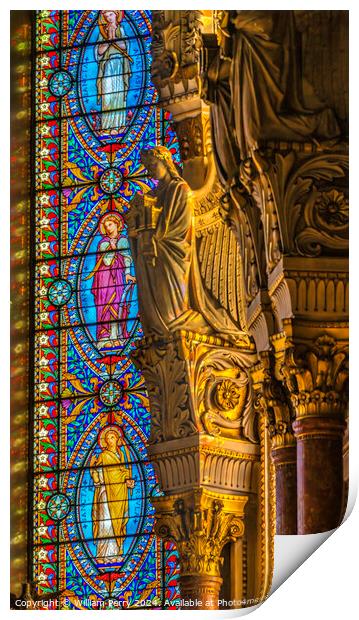 Angel Statue Stained Glass Basilica of Notre Dame Lyon France Print by William Perry