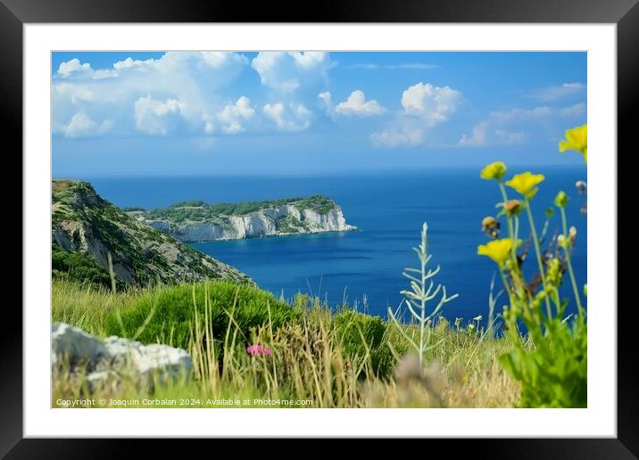 A breathtaking view of the ocean from a hill on a Greek island. Framed Mounted Print by Joaquin Corbalan
