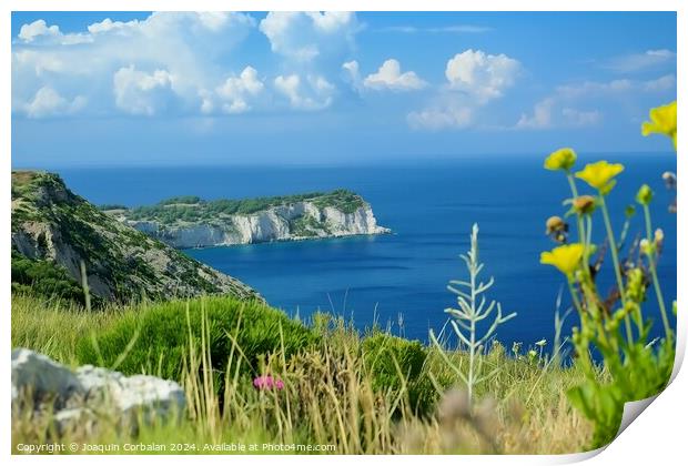 A breathtaking view of the ocean from a hill on a Greek island. Print by Joaquin Corbalan