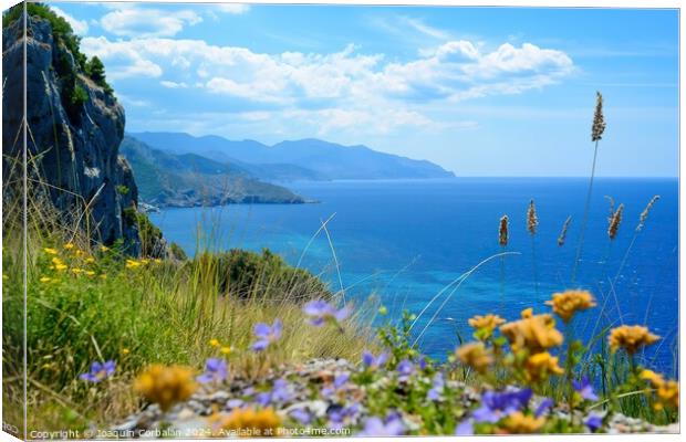 A scenic view of the ocean from a cliff on a Greek island. Canvas Print by Joaquin Corbalan