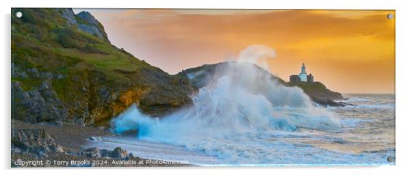 Storms Sea at Bracelet Bay Acrylic by Terry Brooks